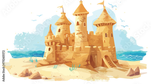 Sand castle in the beach design Hand drawn style vector