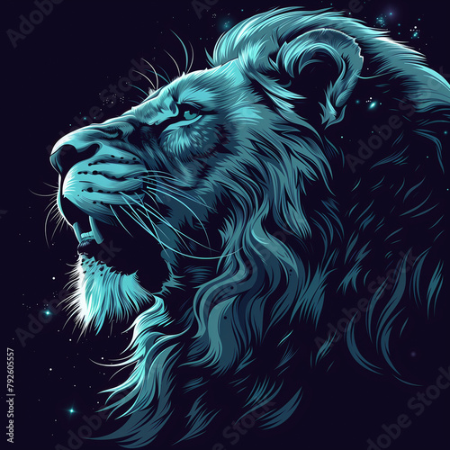 Cosmic Aura Lion with Starry Night