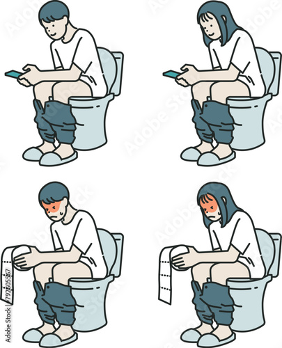 illustration of a using a mobile phone on toilet © 정의 장