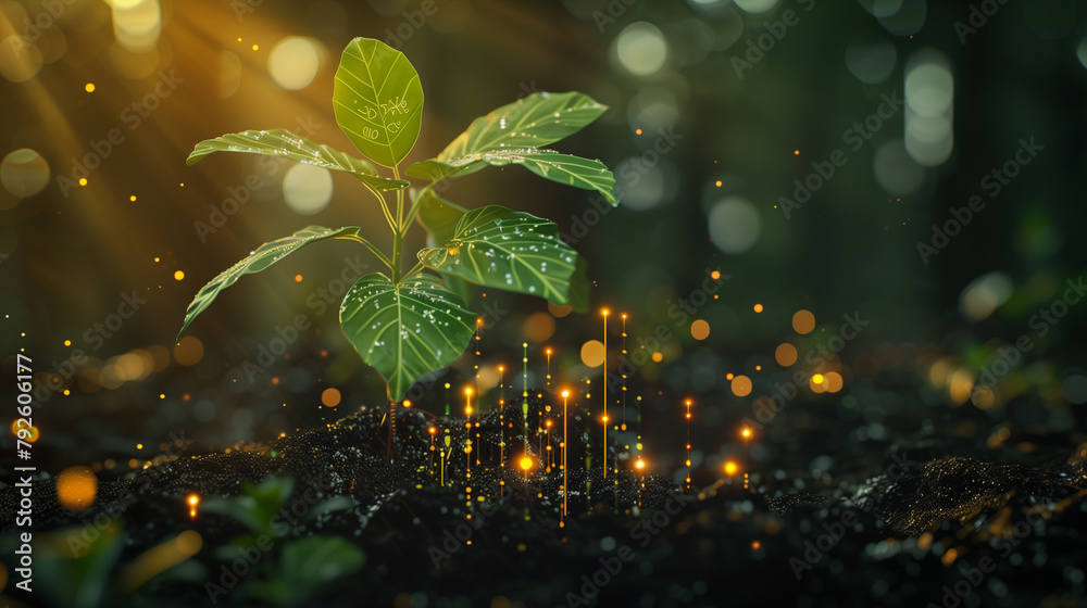 Plant Seedling Surrounded by Magical Glowing Particles Plant Seedling Surrounded by Magical Glowing Particles