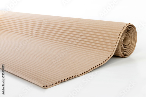 roll of corrugated cardboard isolated on white background for advertising and design