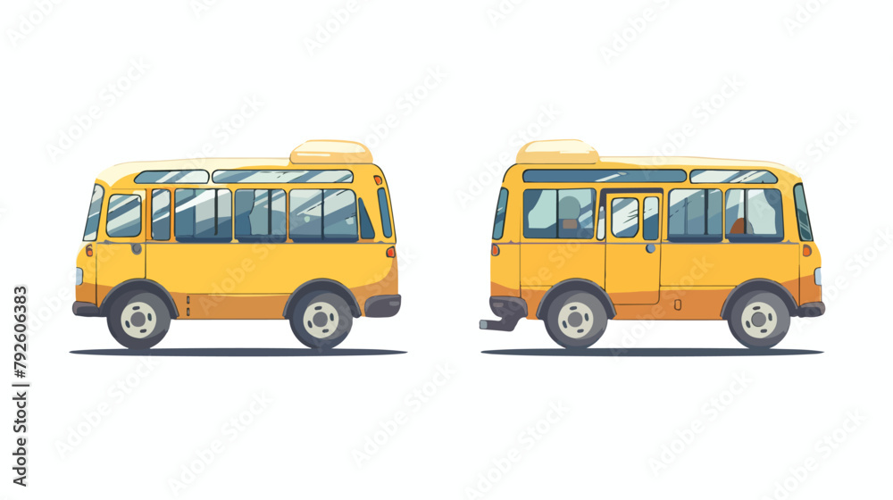 School bus view side and front. Vector flat illustration