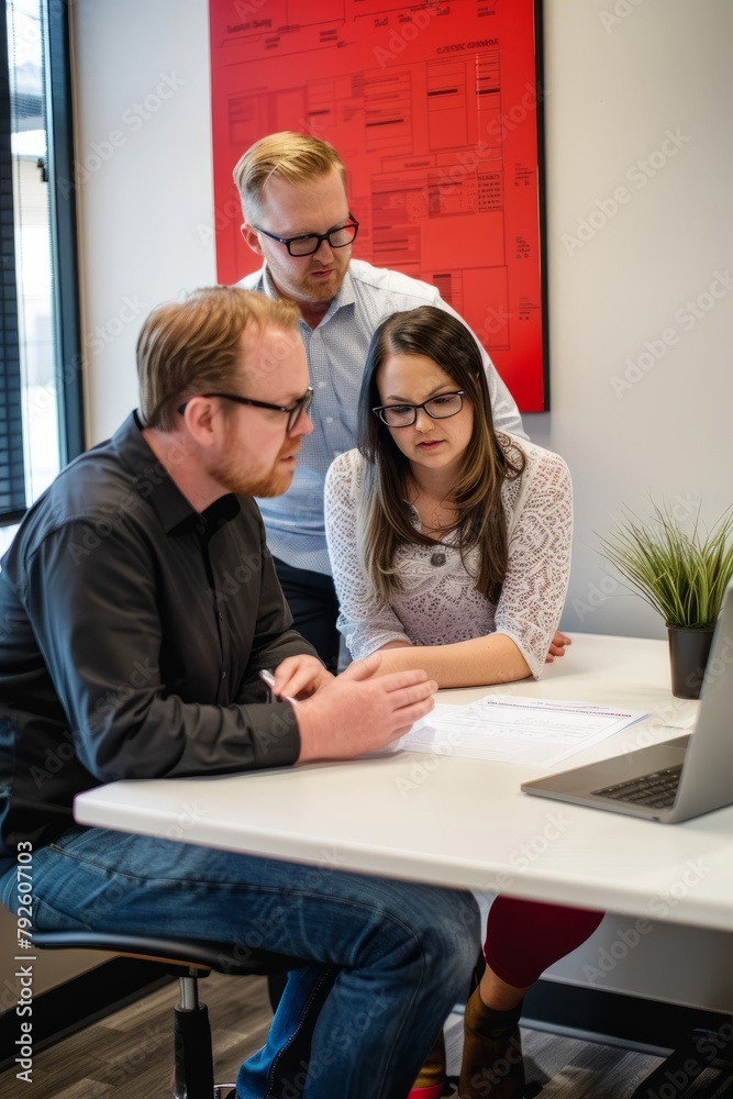Fototapeta premium Client and project manager discussing project timelines and milestones, ensuring alignment and clarity, Generative AI