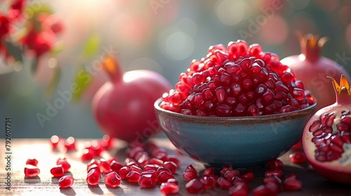 Pomegranate seeds arranged artistically. AI generate illustration