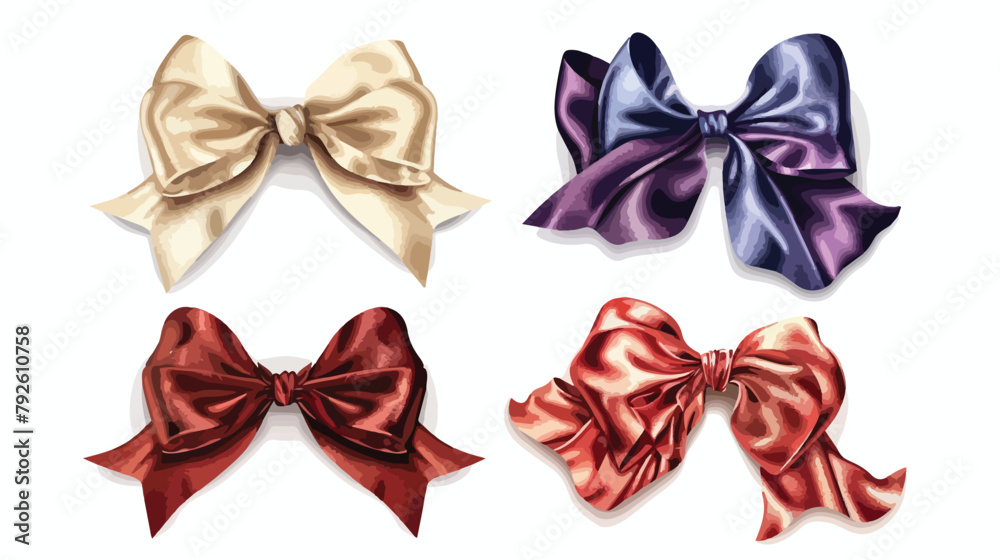 Set of Four elegant colorful realistic silk bows 