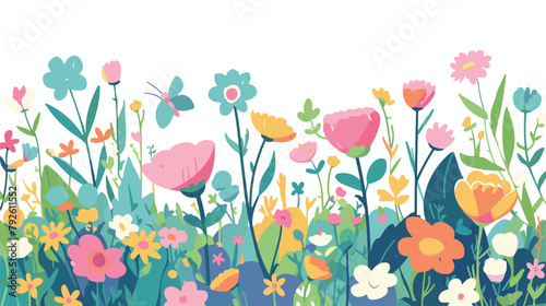 Spring flower Green and pink with white background