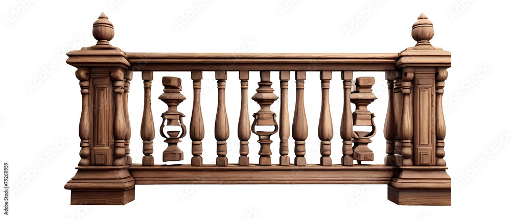 Fototapeta premium Balcony wooden railing isolated on transparent background 