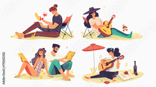 Set of Four romantic couple spending time or relaxing