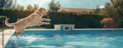 Labrador retriever diving into the pool