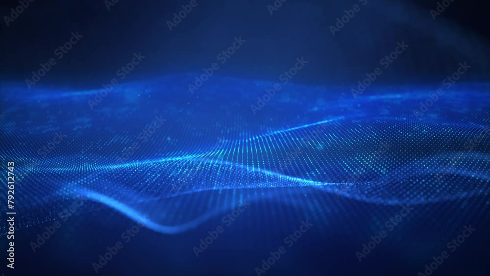 Beautiful abstract wave technology and light background for digital particles cyberspace tech data network connections concept. Futuristic intelligence matrix binary on blue video effect 4k.