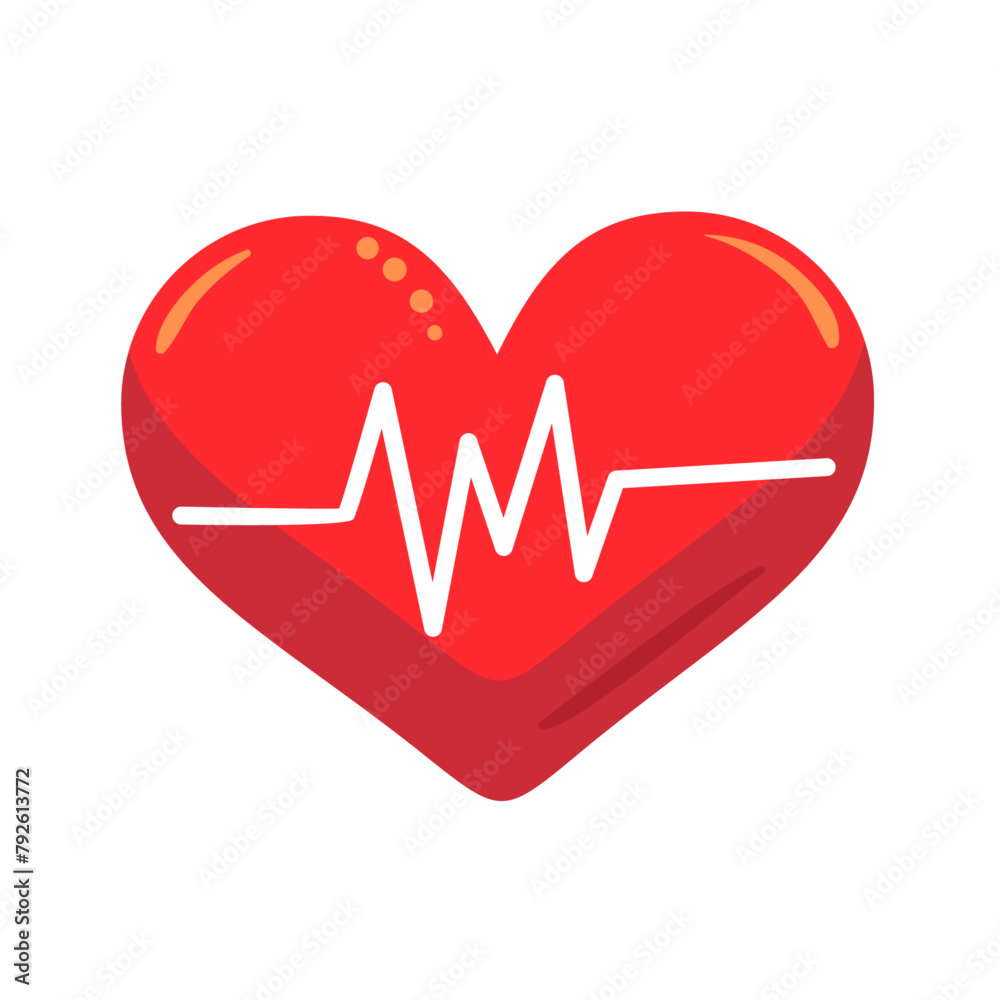 heart beat through flat style heart on white background heart beat through flat style heart on white background