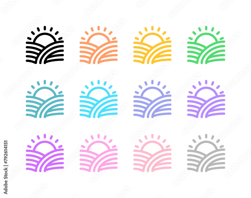 Obraz premium Editable sunrise, morning vector icon. Farm, field, nature, landscape. Part of a big icon set family. Perfect for web and app interfaces, presentations, infographics, etc
