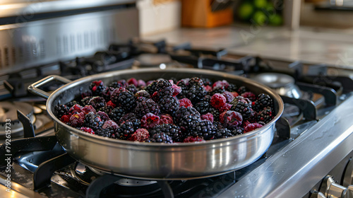 Fresh picked blackberries on a stovetop