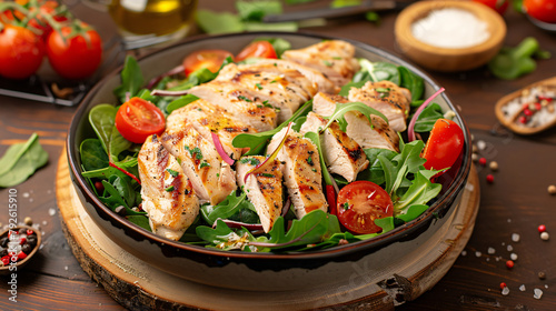 Fresh salad with delicious chicken breast 