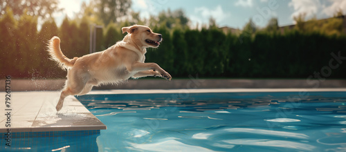 Labrador retriever diving into the pool