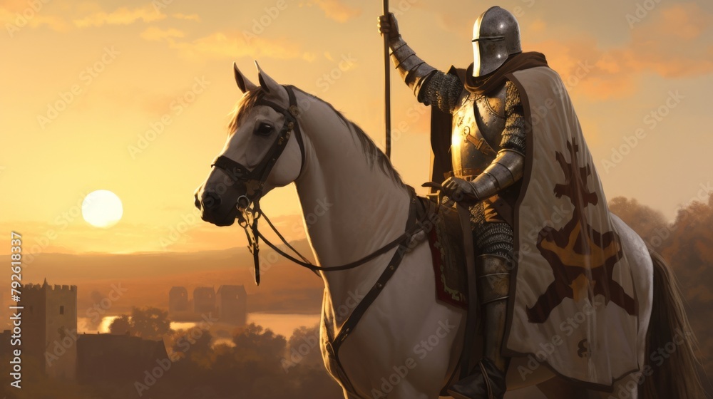 Knights Templar their path lit by the cross in the soft light of sunset ...