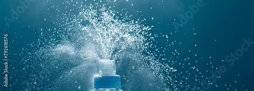Refreshing splash from a clear blue water bottle