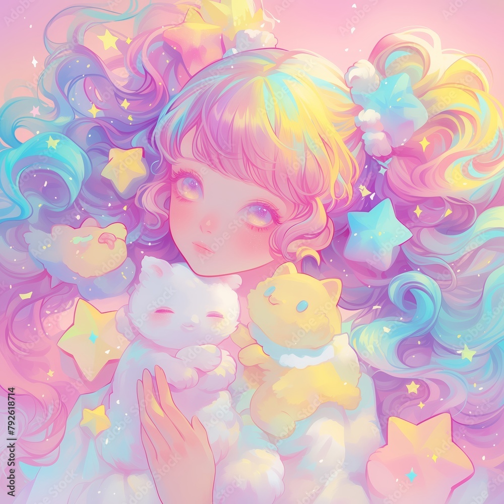 Cartoon girl in Dreamland, dreamy and cute, pastel colors. Cartoon girl in Dreamland, dreamy and cute, pastel colors.