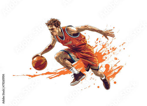 Dynamic basketball player dribbling at high speed in a vivid and energetic vector illustration. Generative AI