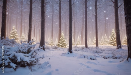 Magical forest with christmas trees