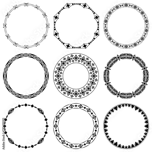Collection of vector round frames with simple geometric pattern