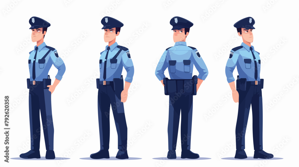 Standing policeman in working uniform. Police offic