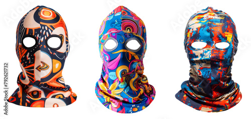 Set of stylish balaclava masks on transparent background