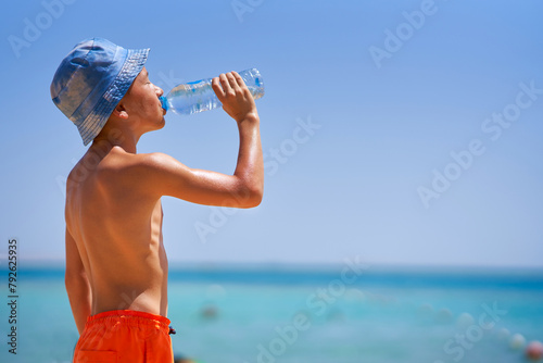 Photo of relaxing vacation in Egypt Hurghada drinking water on sun