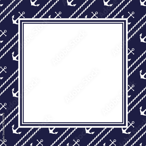Vector frame with copy space. White anchors and diagonal cords on dark blue background.
