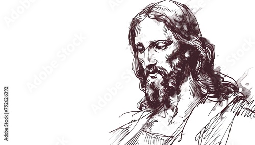 Expressive Pencil Sketch of Jesus Christ's Contemplative Expression with White Space