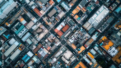 Overhead view of dense industrial zone with factories