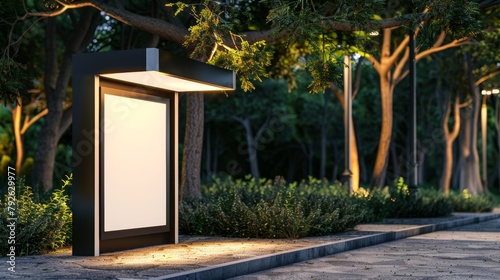 Blank mockup of a customizable outdoor kiosk with interchangeable panels for different events or locations .