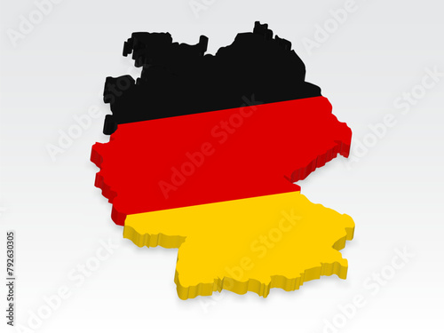 3D  Germany map with flag. Three dimensional map of Germany with shadow. Flag of Federal Republic of Germany on white background for your design, app, UI.  Stock vector. EPS10. 