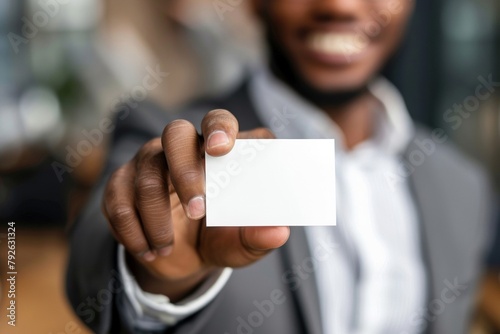 Close-up of a person's hand holding a business card