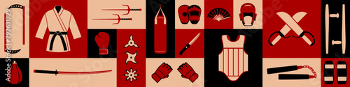 Mixed Martial Arts icons set