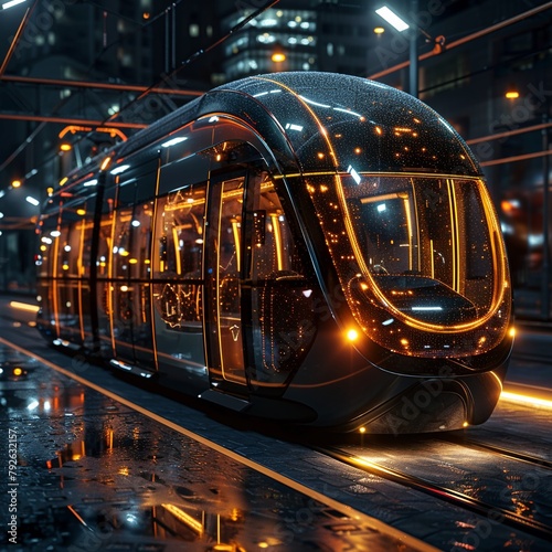 A modern, luxurious cyborg tram that adds cool lines and mystery It is handsome and domineering With a very stylish metallic texture  photo