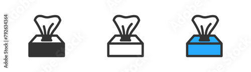 Tissue box icon. Hygiene symbol, bathroom, paper napkins, dry wipes dispenser. Line flat and colored vector illustration.