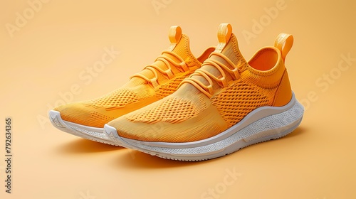 A casual and comfortable knit sleeper shoe mockup on a solid yellow background  showcasing its lightweight construction and flexible fit  all presented in HD to highlight its ease and everyday wearab