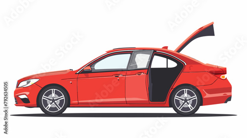 Sedan car with open trunk and door. Vector flat style © Amber