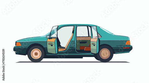 Sedan car with open doors. Vector flat style illustration © Amber