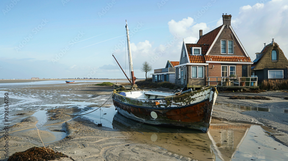 Houses at the sea on the island of Vlieland