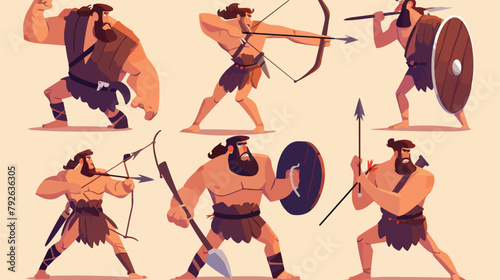 Stone age war primitive men tribes fighting. Barbar