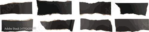 Vector Collection of Torn Black Paper Messages with Copy Space, Vintage Kraft Paper Wrapping, Top View Isolated on Transparent Background. PNG Cutout or Clipping Path Included.