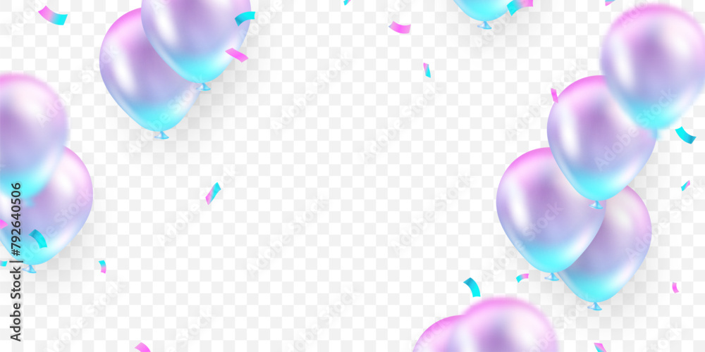 Celebration background with beautifully arranged colorful balloons. Vector 3D illustration design