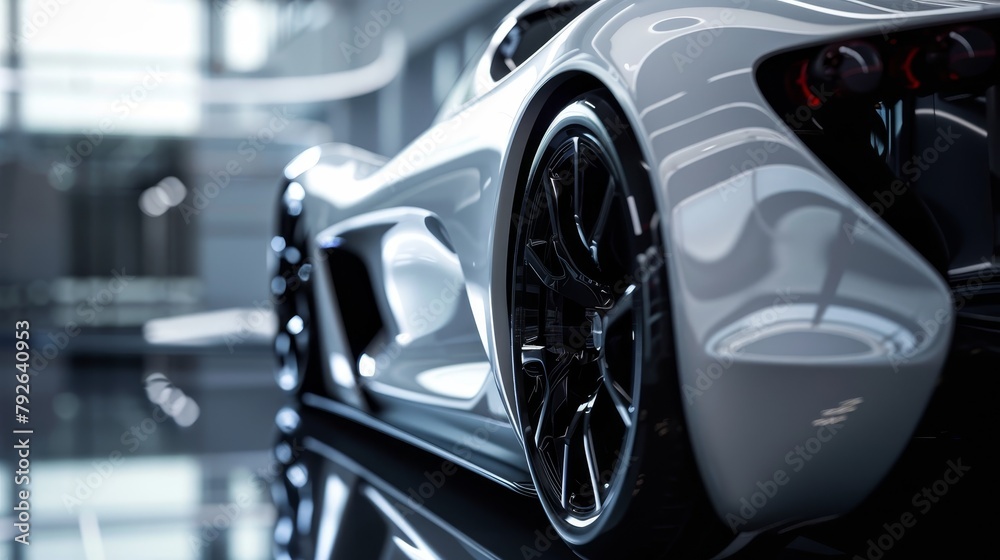 A rear view close up of a car wheel.