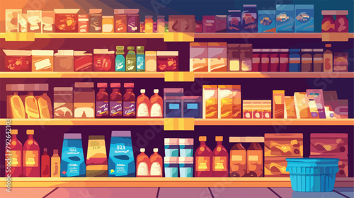 Store supermarket shelves shelfs with products. Vec © Mishi