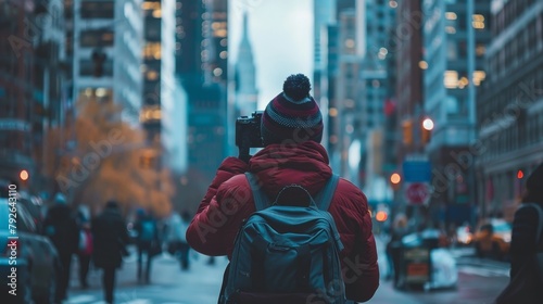 A Tourist With A Backpacker With A Natural View In The Background. © Aris Suwanmalee