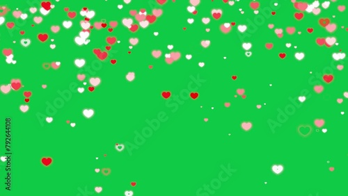Cute hearts failing down green screen effect