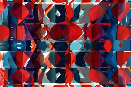 Generative AI illustration of red and blue colored geometric shapes pattern representing abstract background Generator AI 