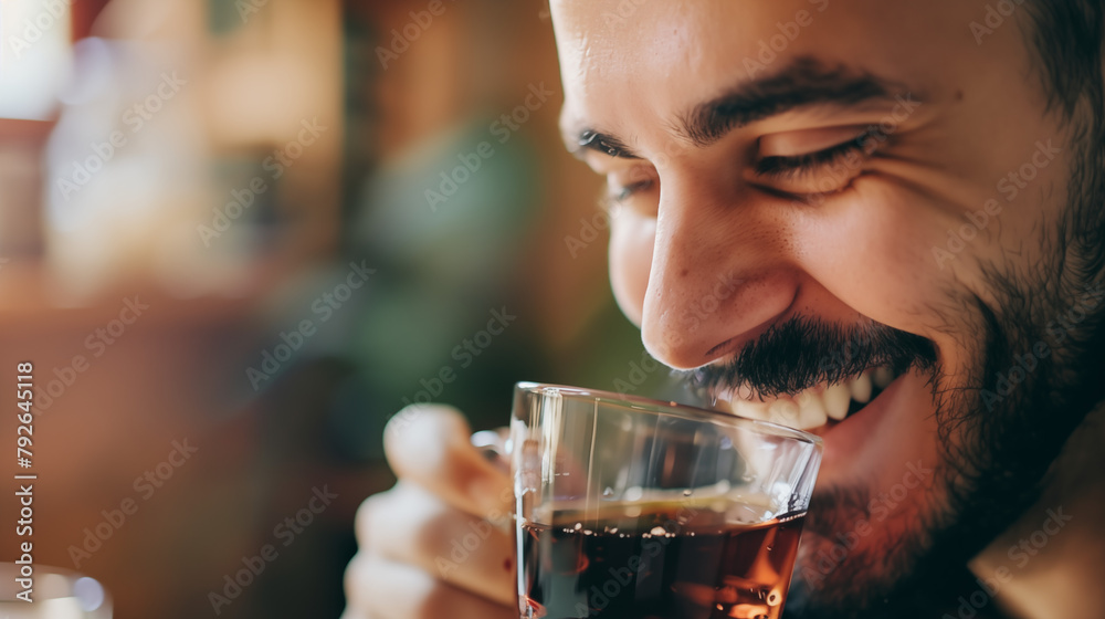Close up of man drinking coffee Close up of man drinking coffee